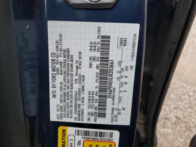 Photo 9 VIN: 3FA6P0HDXJR203661 - FORD FUSION SE 