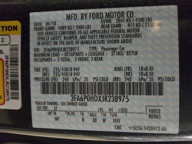 Photo 9 VIN: 3FA6P0HDXJR238975 - FORD FUSION SE 