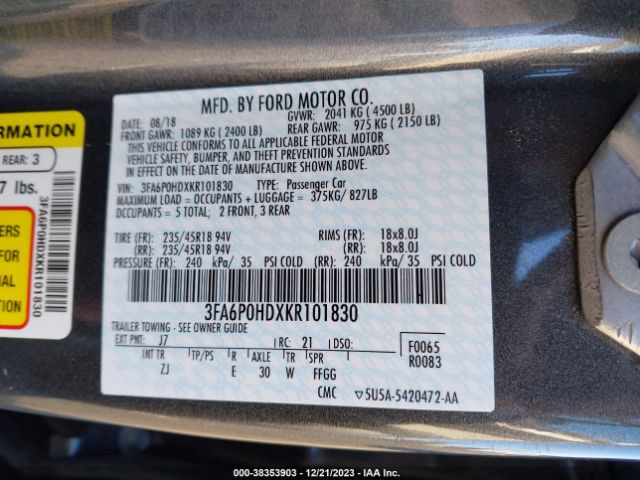 Photo 8 VIN: 3FA6P0HDXKR101830 - FORD FUSION 