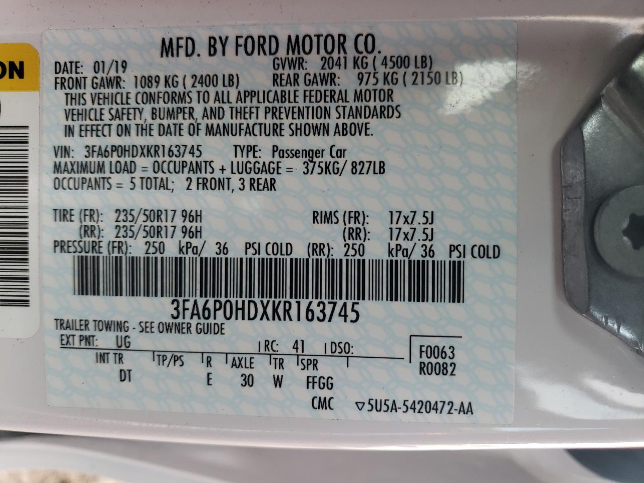 Photo 11 VIN: 3FA6P0HDXKR163745 - FORD FUSION 