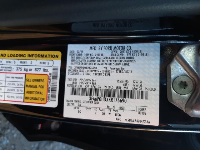 Photo 9 VIN: 3FA6P0HDXKR176690 - FORD FUSION SE 