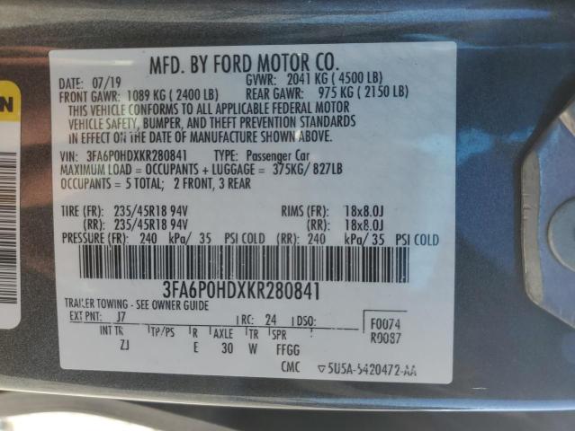 Photo 12 VIN: 3FA6P0HDXKR280841 - FORD FUSION SE 