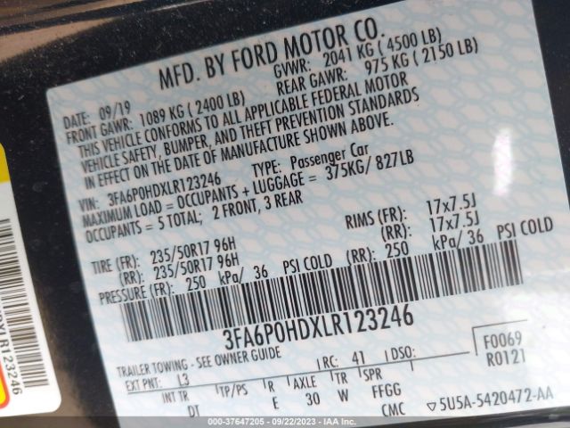 Photo 8 VIN: 3FA6P0HDXLR123246 - FORD FUSION 