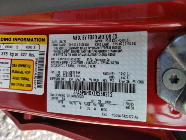 Photo 9 VIN: 3FA6P0HDXLR258212 - FORD FUSION SE 