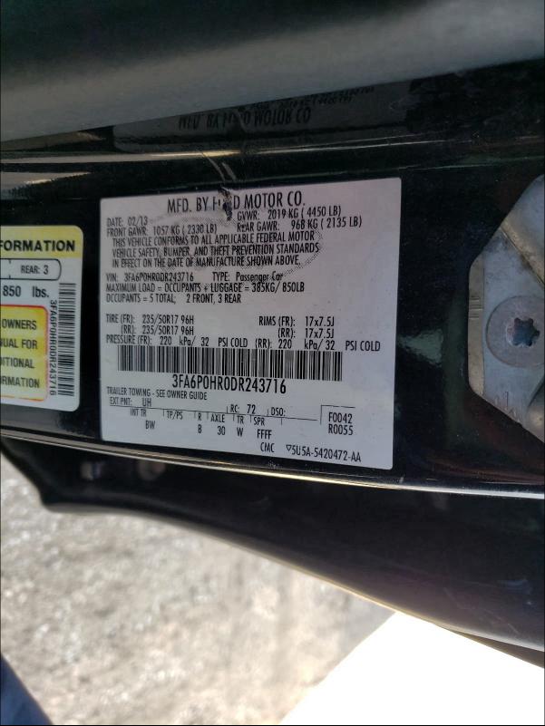 Photo 9 VIN: 3FA6P0HR0DR243716 - FORD FUSION 