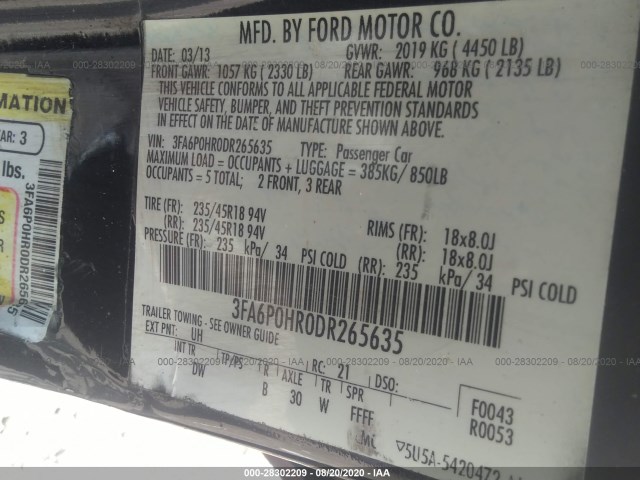 Photo 8 VIN: 3FA6P0HR0DR265635 - FORD FUSION 