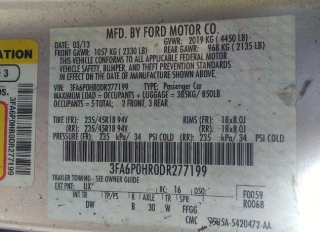 Photo 8 VIN: 3FA6P0HR0DR277199 - FORD FUSION 