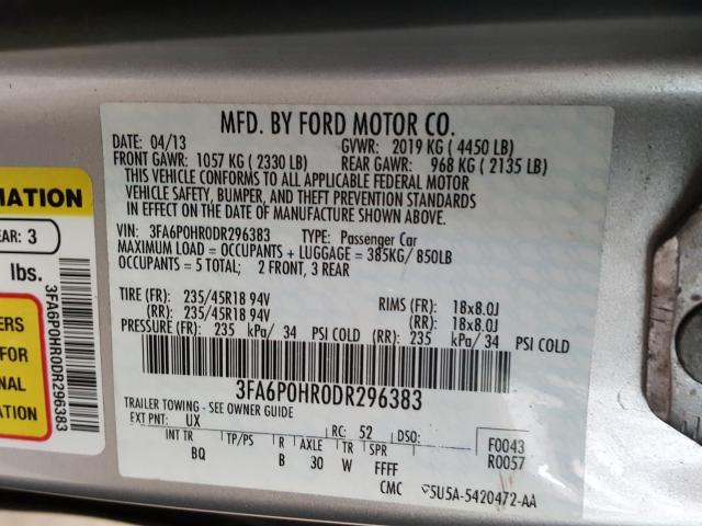 Photo 9 VIN: 3FA6P0HR0DR296383 - FORD FUSION SE 