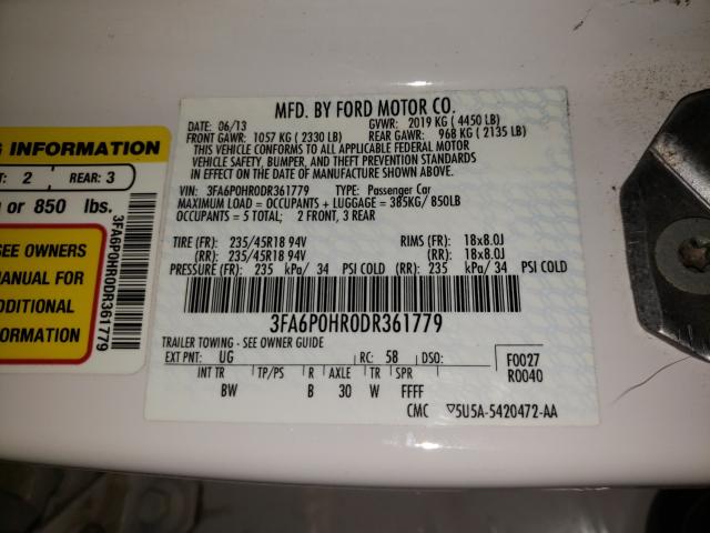 Photo 9 VIN: 3FA6P0HR0DR361779 - FORD FUSION SE 