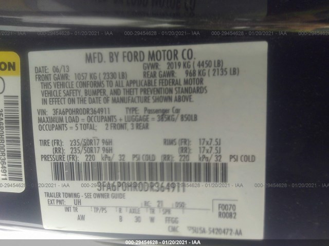 Photo 8 VIN: 3FA6P0HR0DR364911 - FORD FUSION 