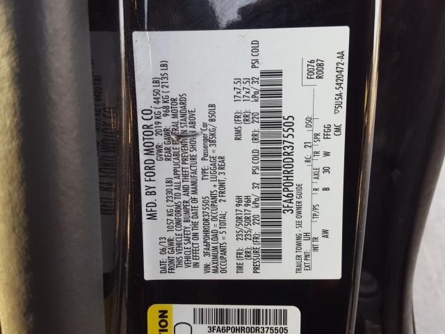 Photo 9 VIN: 3FA6P0HR0DR375505 - FORD FUSION SE 