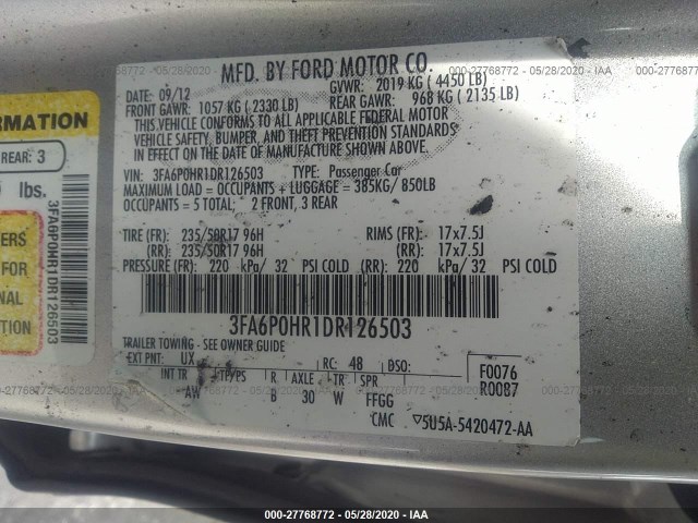 Photo 8 VIN: 3FA6P0HR1DR126503 - FORD FUSION 