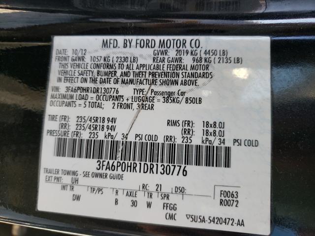 Photo 9 VIN: 3FA6P0HR1DR130776 - FORD FUSION SE 