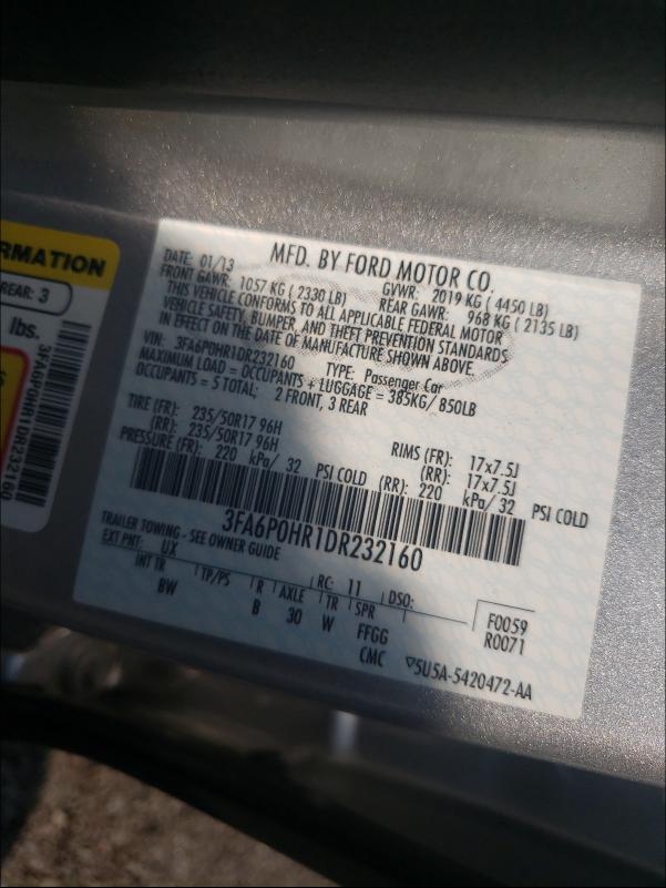 Photo 9 VIN: 3FA6P0HR1DR232160 - FORD FUSION SE 