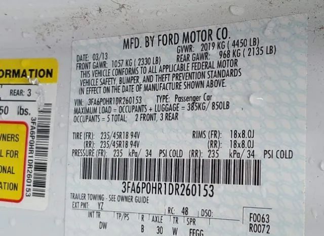 Photo 8 VIN: 3FA6P0HR1DR260153 - FORD FUSION 