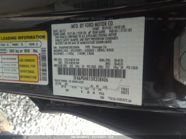 Photo 8 VIN: 3FA6P0HR1DR358406 - FORD FUSION 