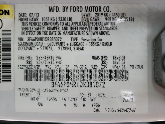 Photo 9 VIN: 3FA6P0HR1DR385072 - FORD FUSION SE 