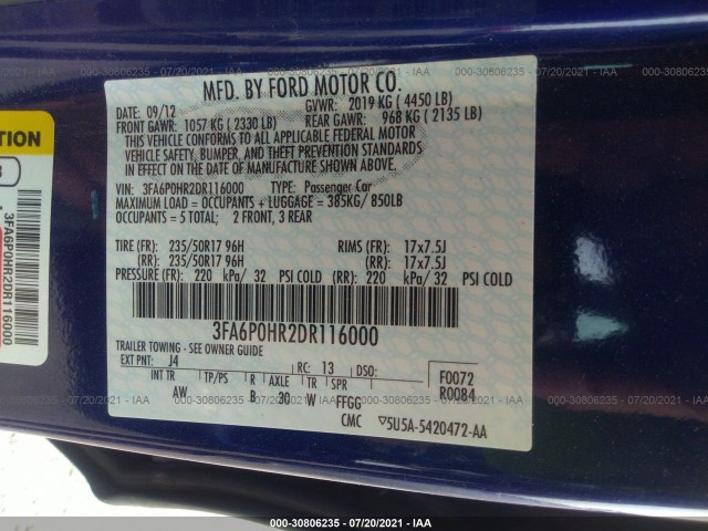 Photo 8 VIN: 3FA6P0HR2DR116000 - FORD FUSION 