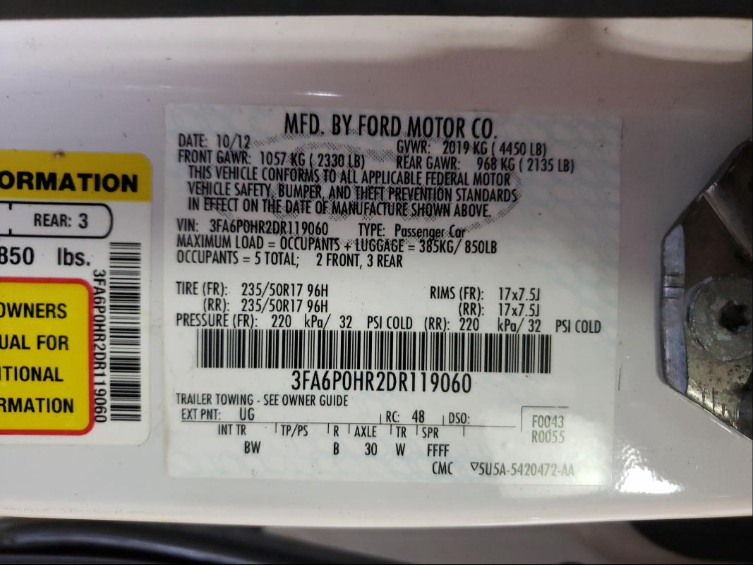 Photo 9 VIN: 3FA6P0HR2DR119060 - FORD FUSION SE 