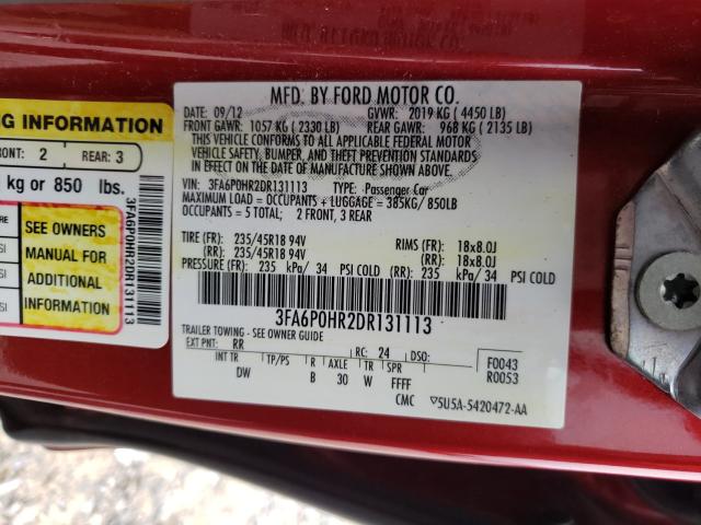 Photo 9 VIN: 3FA6P0HR2DR131113 - FORD FUSION SE 