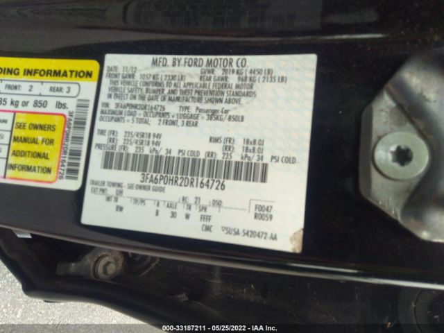 Photo 8 VIN: 3FA6P0HR2DR164726 - FORD FUSION 