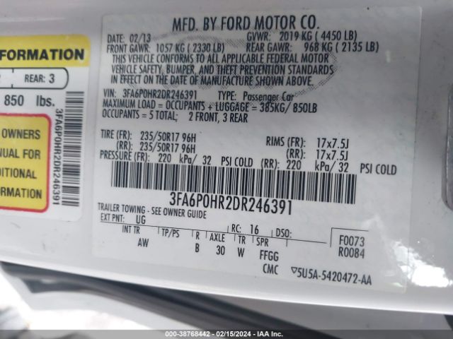 Photo 8 VIN: 3FA6P0HR2DR246391 - FORD FUSION 