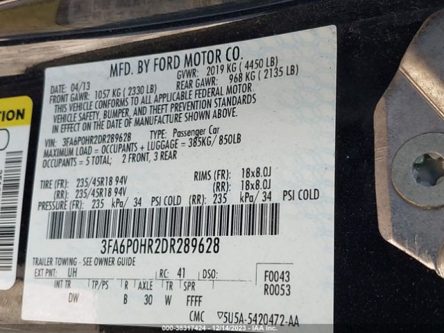 Photo 8 VIN: 3FA6P0HR2DR289628 - FORD FUSION 