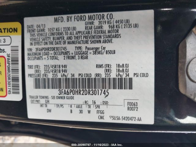 Photo 8 VIN: 3FA6P0HR2DR301745 - FORD FUSION 