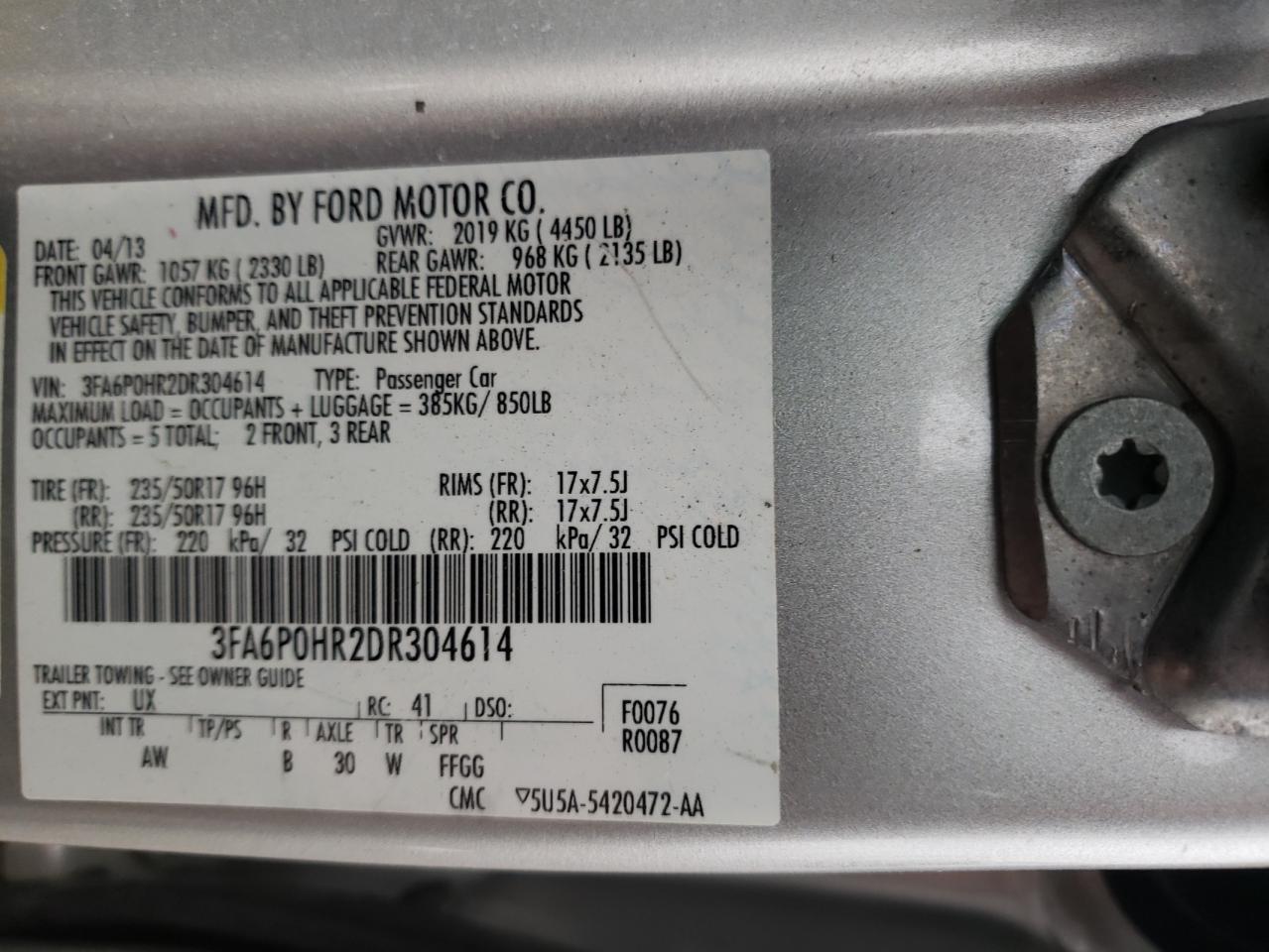 Photo 11 VIN: 3FA6P0HR2DR304614 - FORD FUSION 