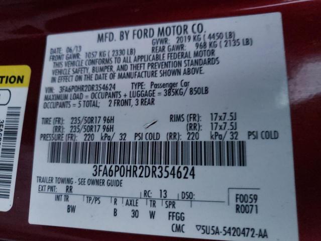 Photo 9 VIN: 3FA6P0HR2DR354624 - FORD FUSION SE 