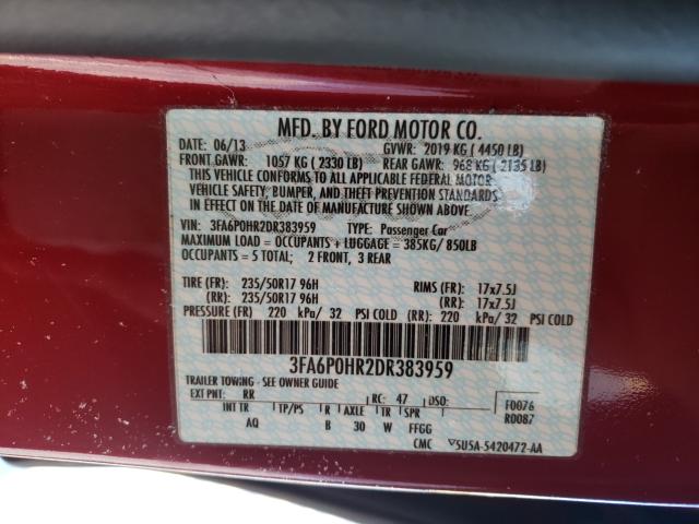 Photo 9 VIN: 3FA6P0HR2DR383959 - FORD FUSION SE 