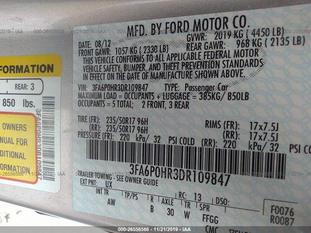 Photo 8 VIN: 3FA6P0HR3DR109847 - FORD FUSION 