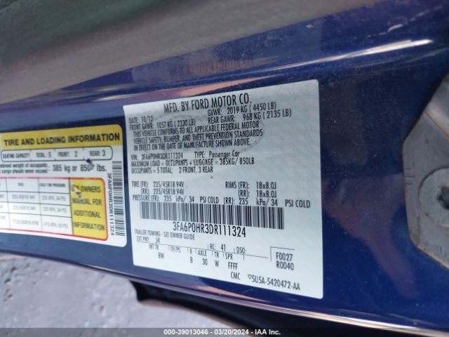 Photo 8 VIN: 3FA6P0HR3DR111324 - FORD FUSION 