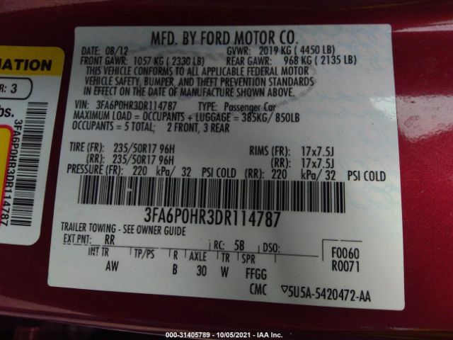 Photo 8 VIN: 3FA6P0HR3DR114787 - FORD FUSION 