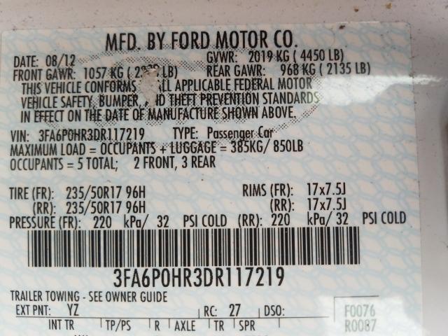 Photo 9 VIN: 3FA6P0HR3DR117219 - FORD FUSION SE 