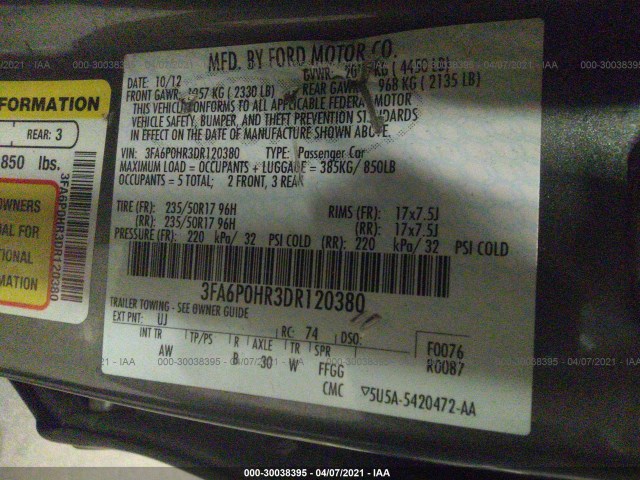 Photo 8 VIN: 3FA6P0HR3DR120380 - FORD FUSION 