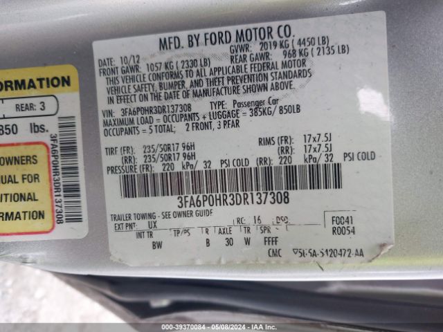 Photo 8 VIN: 3FA6P0HR3DR137308 - FORD FUSION 