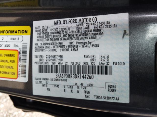 Photo 9 VIN: 3FA6P0HR3DR144260 - FORD FUSION SE 