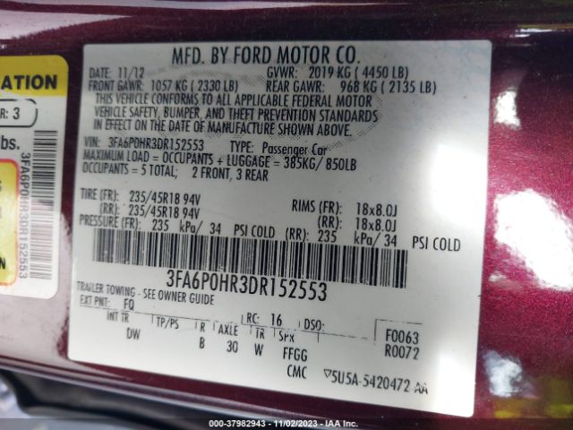 Photo 8 VIN: 3FA6P0HR3DR152553 - FORD FUSION 