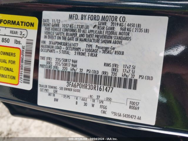 Photo 8 VIN: 3FA6P0HR3DR161477 - FORD FUSION 