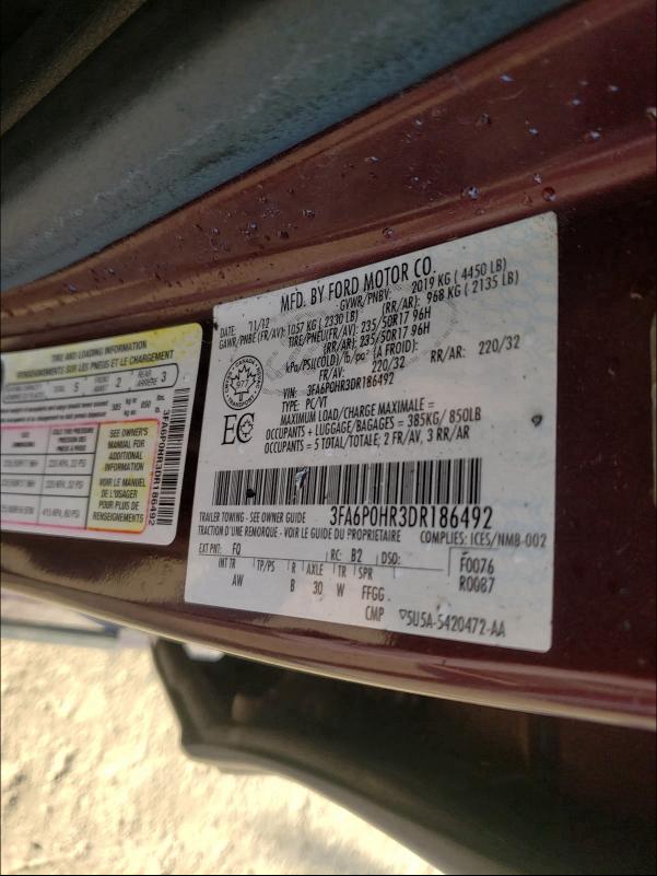 Photo 9 VIN: 3FA6P0HR3DR186492 - FORD FUSION SE 