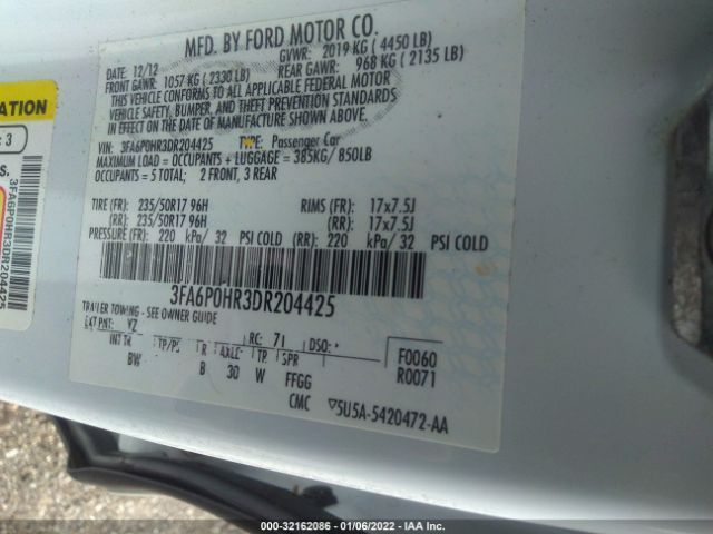 Photo 8 VIN: 3FA6P0HR3DR204425 - FORD FUSION 