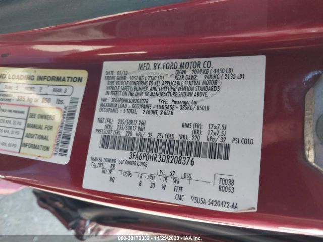 Photo 8 VIN: 3FA6P0HR3DR208376 - FORD FUSION 