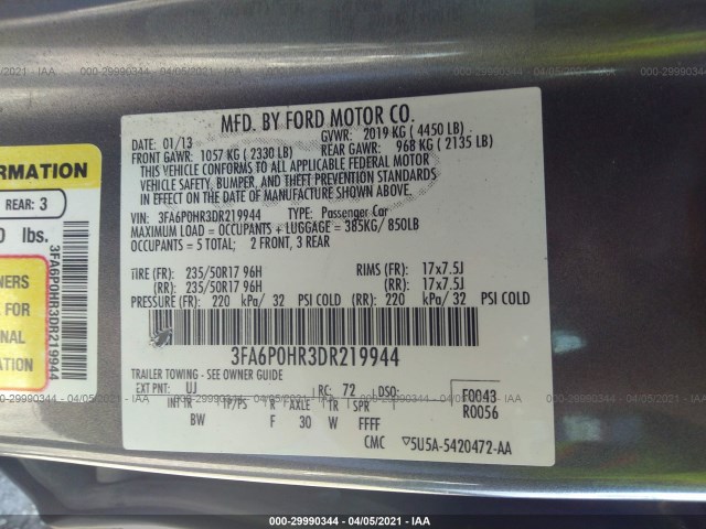 Photo 8 VIN: 3FA6P0HR3DR219944 - FORD FUSION 