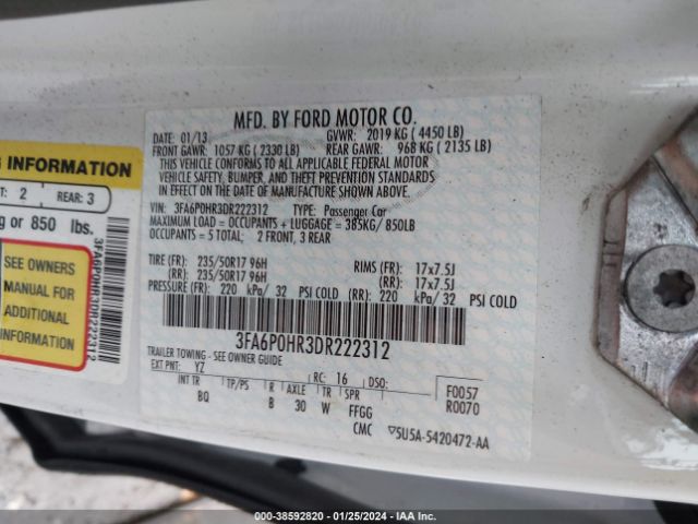 Photo 8 VIN: 3FA6P0HR3DR222312 - FORD FUSION 