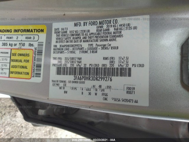 Photo 8 VIN: 3FA6P0HR3DR299276 - FORD FUSION 