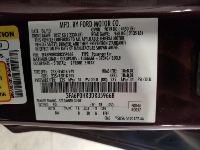 Photo 11 VIN: 3FA6P0HR3DR359668 - FORD FUSION SE 