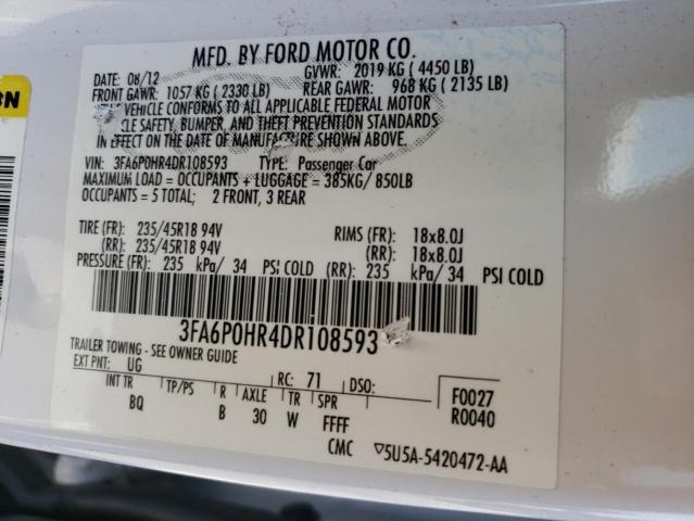 Photo 9 VIN: 3FA6P0HR4DR108593 - FORD FUSION SE 