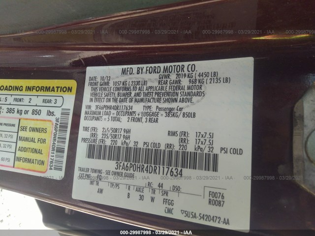 Photo 8 VIN: 3FA6P0HR4DR117634 - FORD FUSION 