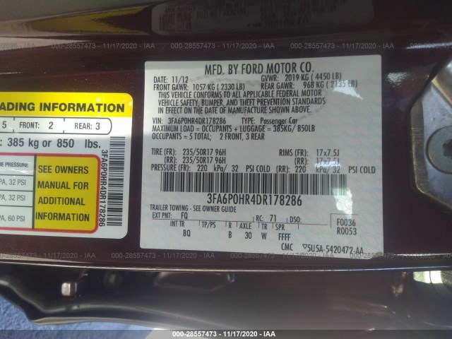 Photo 8 VIN: 3FA6P0HR4DR178286 - FORD FUSION 